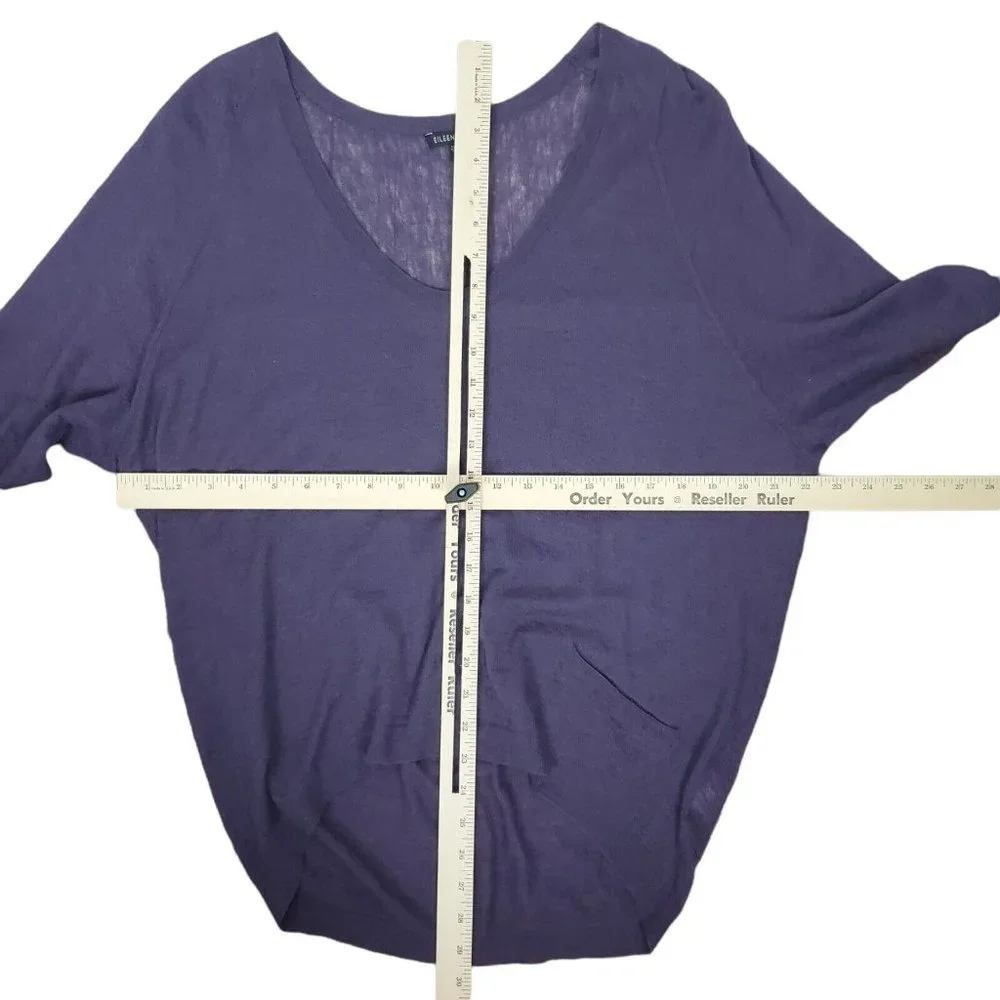 Eileen Fisher Top Sweater XS Oversized Wool Modal Camel Knit V-neck Hi Lo Hem
